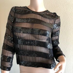Holiday!  Sheer crop top black w/black sequins